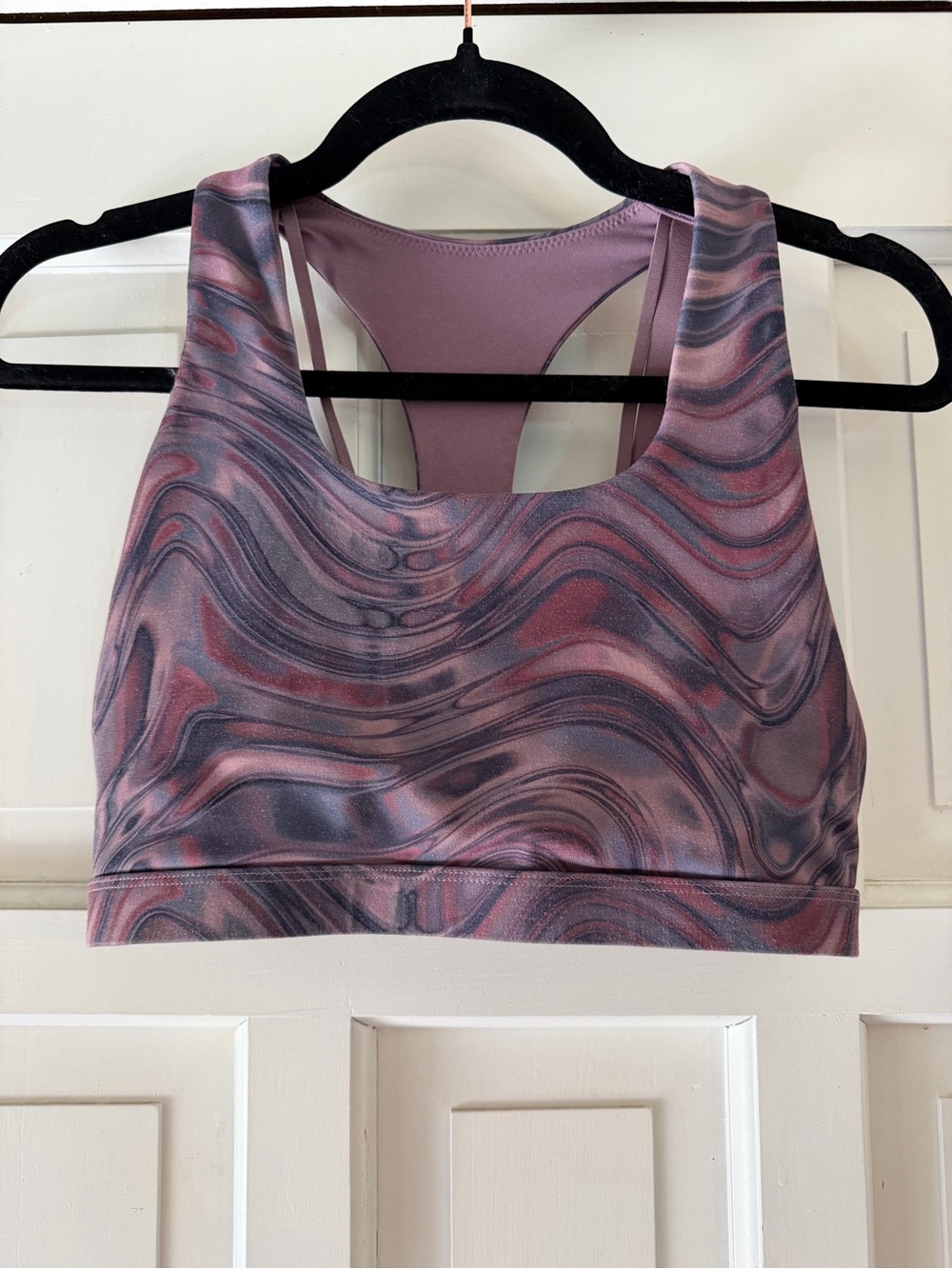 Fabletics Mauve Marble-Print Racerback Sports Bra